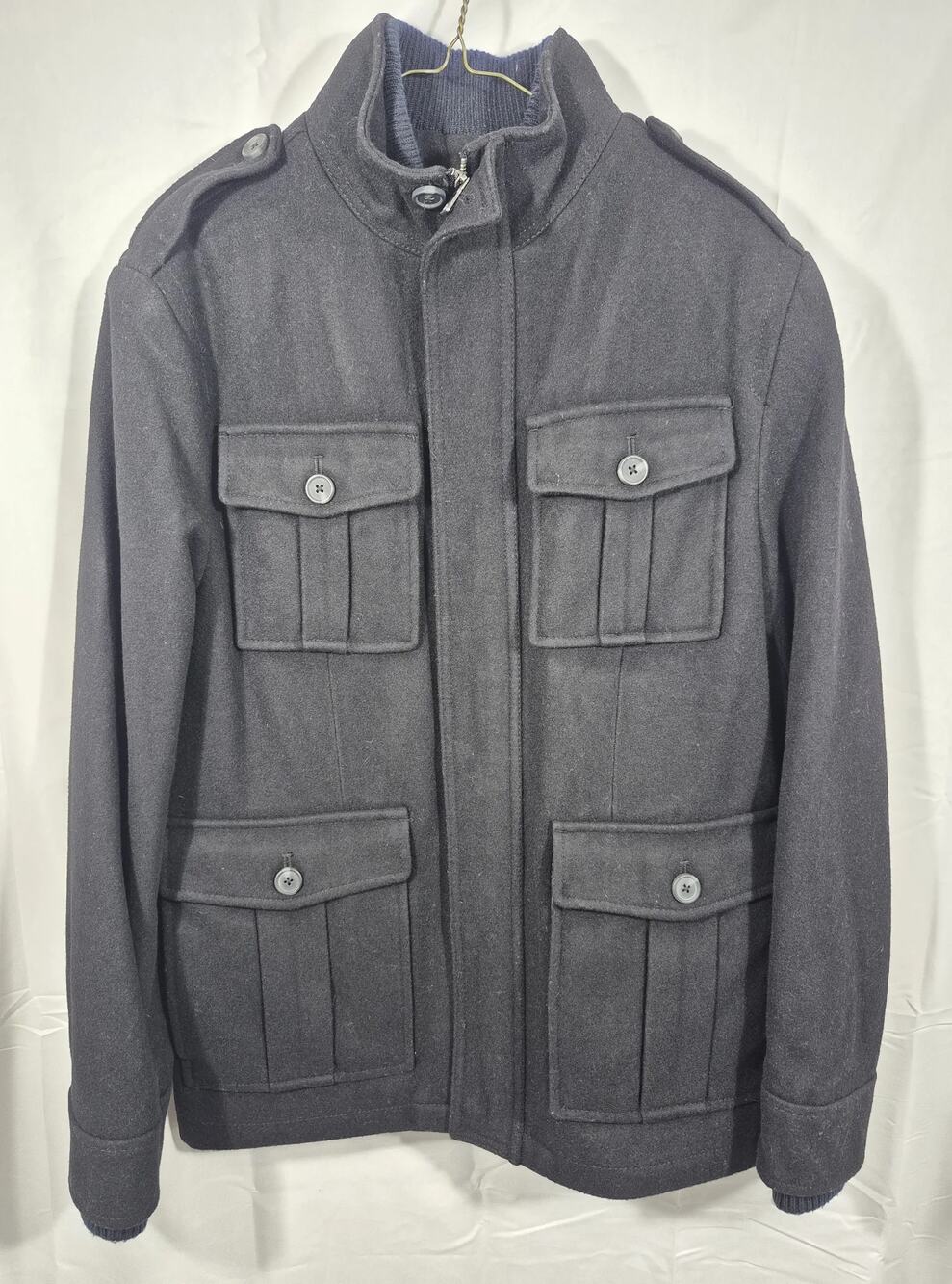 MERONA Mens Wool Blend Military Field Jacket Coat Black Medium M Full Zip Cargo